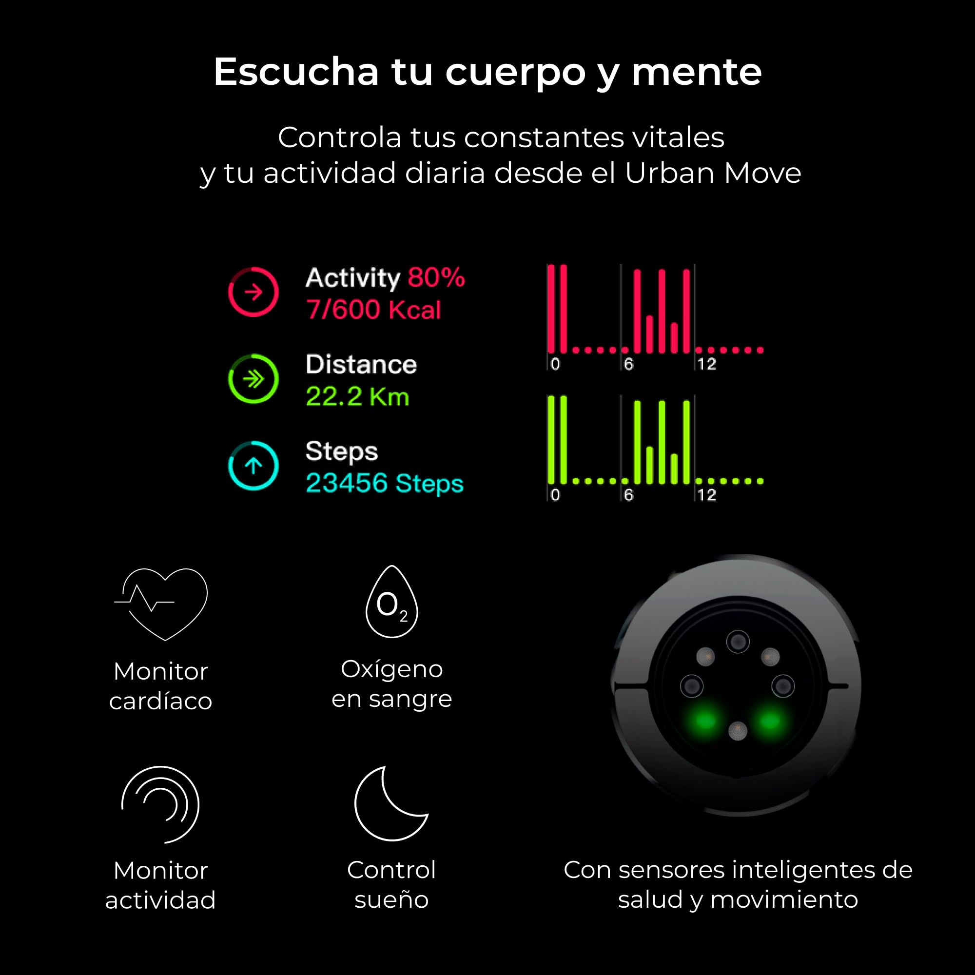 KSIX Smartwatch Urban Move noir, écran AMOLED 2,06", messages, mains libres, assistant vocal, 100+ modes sportifs