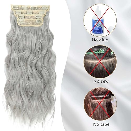 Miniatura 8 de Extensiones de cabello con clip de 20 pulgadas, 4 piezas, extensiones de cabello largo ondulado con clip, extensiones de cabello largo con clip de