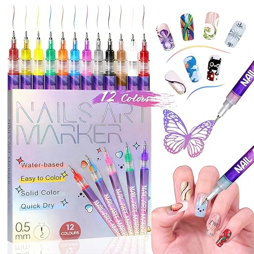 Nail Art Markers, Nail Art Pens for Painting Nails, 12