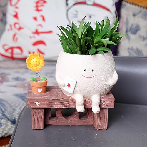 Miniatura 5 de NINIPAPA Divertidas macetas de cara bonita, maceta sonriente, maceta de girasol para plantas de interior, macetas únicas para suculentas de cactus,