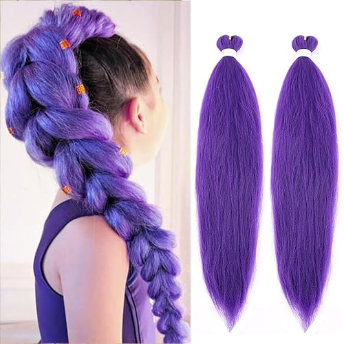 Cabello trenzado morado de 24 pulgadas, extensiones de cabello sintético preestirado Rumi para fiesta de escenario, disfraz de Halloween, cosplay