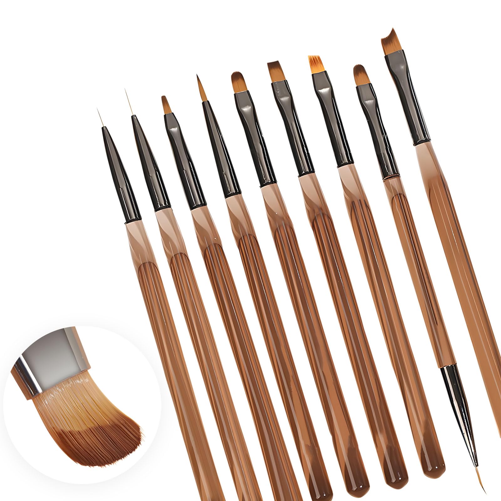 9 Pcs Nail Art Liner Brushes, Fine Liner Striping Brush, Nail Art Striping Brushes, Design Brush Metal Handle Nail Drawing Pens for Long Lines, Thin Details, Fine Drawing