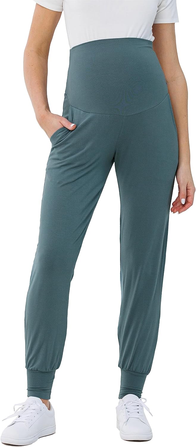 LaClef Womens Jogger Over The Belly Maternity Pants with Pockets