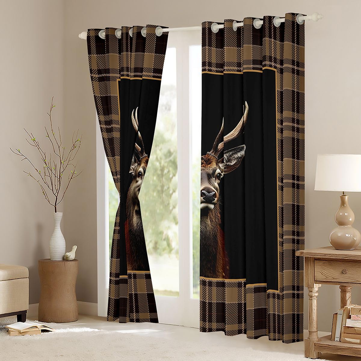 Loussiesd 3D Deer Window Treatments, 2 panele szer. 52 x dł. 63