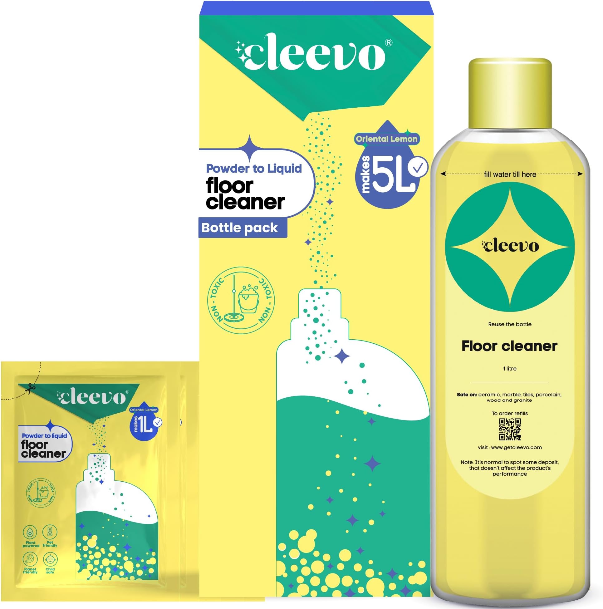 Natural Disinfectant Floor Cleaner 5 Litres, Refill Pack, Zesty Lemon Fragrance, 100% Eco-Friendly Tile Cleaner