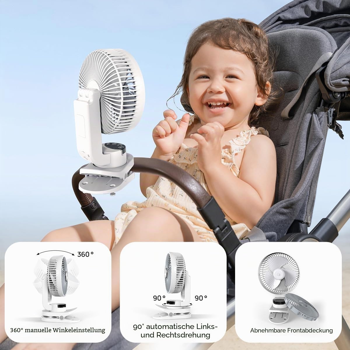 10000mAh Mini USB Clip Ventilator mit akku,3 in 1 Clip Fan Tischventilator mit Led Anzeige, 360°Drehung, tischventilator sehr leise für Schlafzimme Büro Ausflüge Auto Camping Zuhause