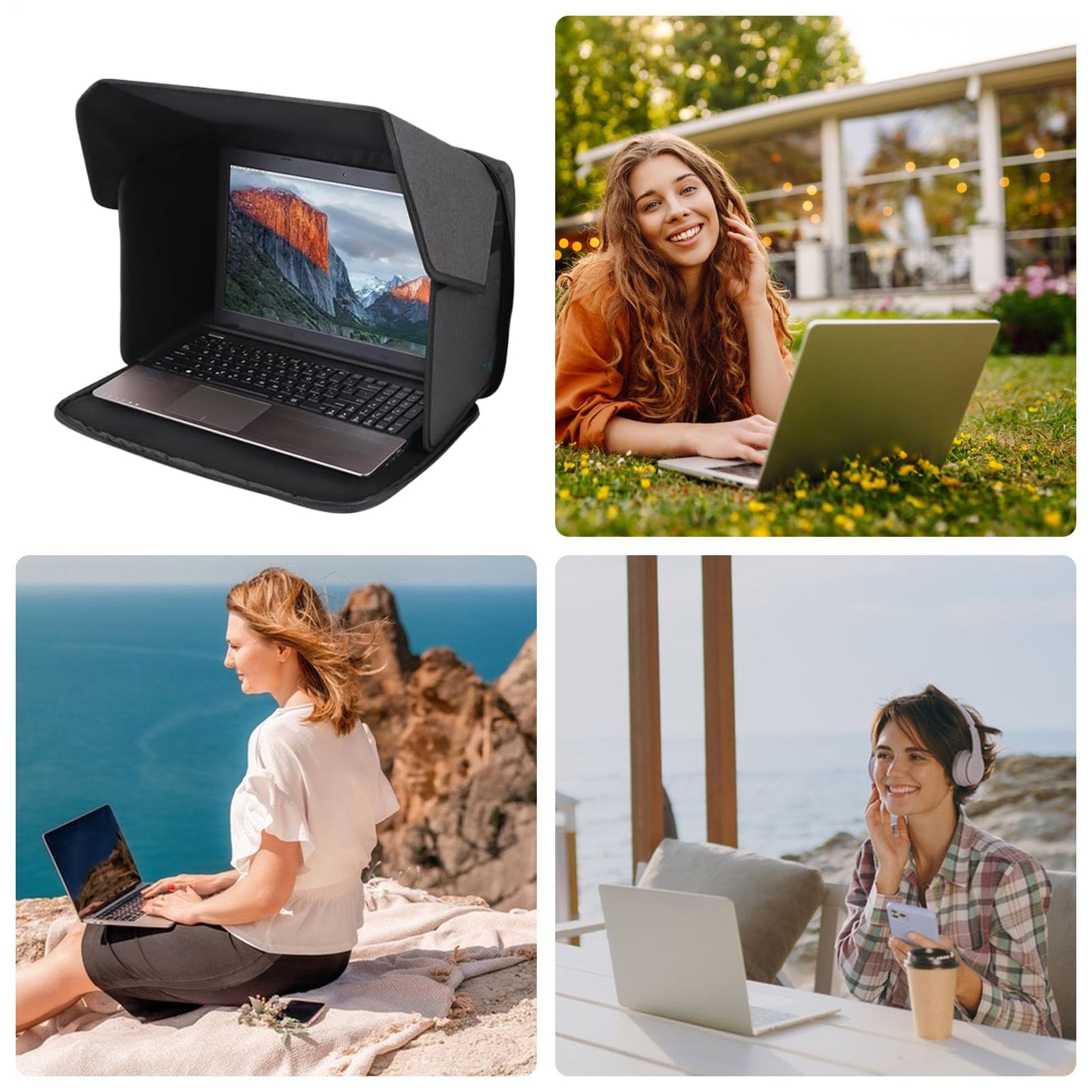 Parasol para Ordenador, Antideslumbrante para Portátil, Capucha con Pantalla De Privacidad Ligero, Ergonómico para Trabajar En El Exterior para 14 Pulgadas, Ángulo Ajustable, Plegable