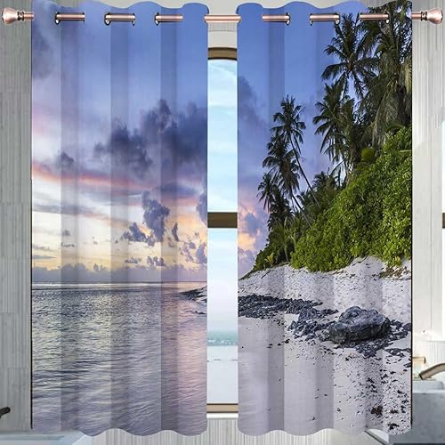 Miniatura 2 de ZYMECH Beach View Cortinas para Sala Elegantes Modernas,Coast Door Cover Curtain Room Darkening 55in Width by 55in Height