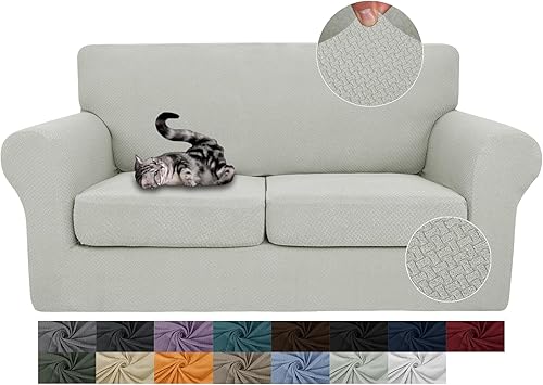 Miniatura 44 de JIVINER Fundas de sofá de 3 piezas para sofá de 2 cojines, funda de sofá elástica con 2 fundas de cojín de asiento extra grandes, fundas gruesas
