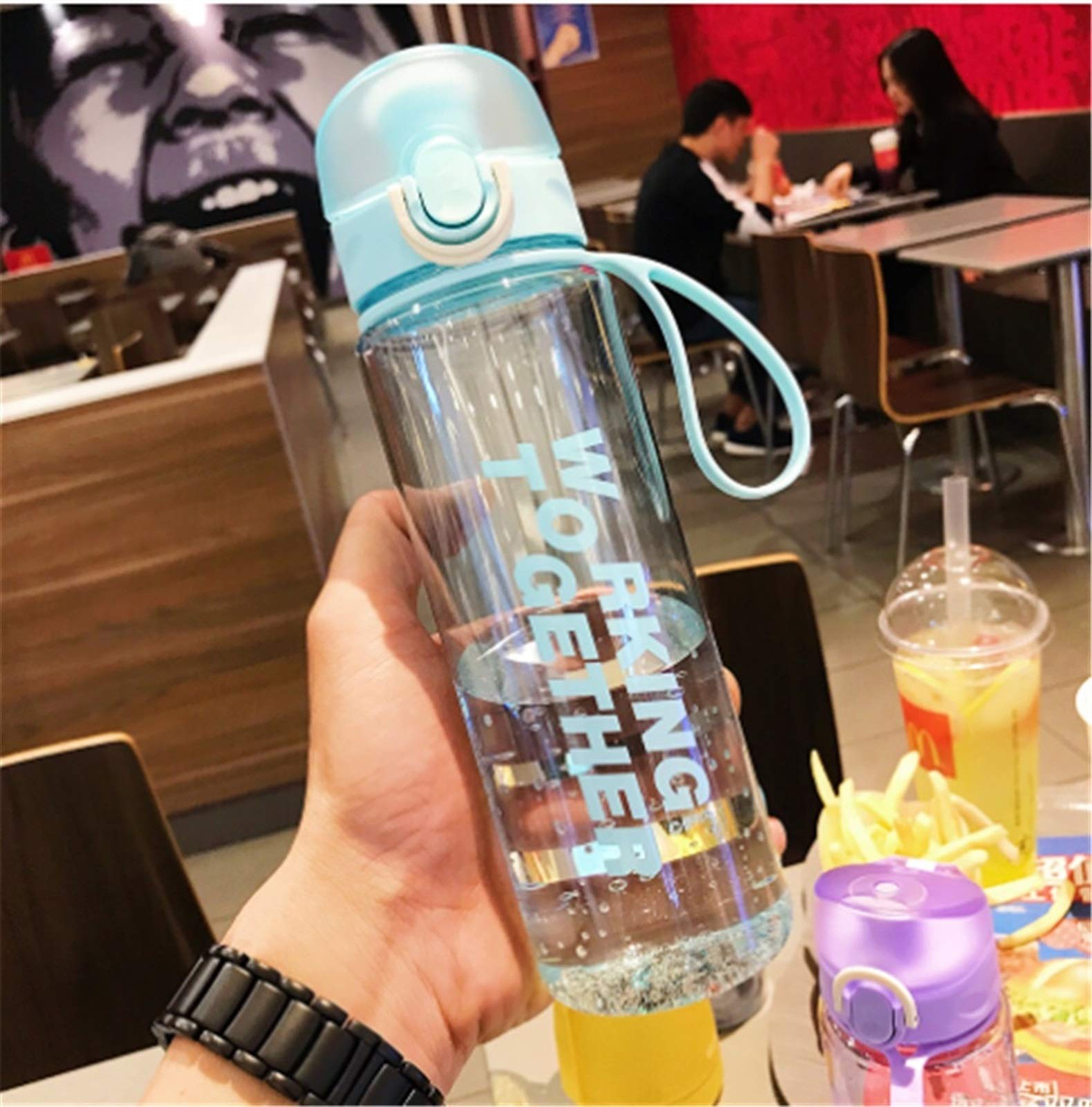 Botella de Agua Deportiva, Botella para Gimnasio, Escuela, Viajes al Aire Libre, Botella Infusor de té portátil a Prueba de Fugas, Botellas de Bebida, Vasos de plástico para Estudiantes