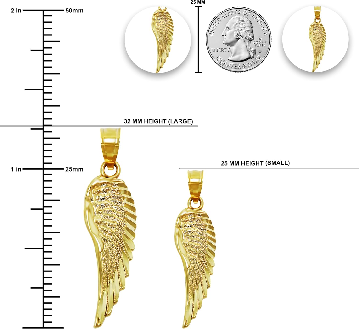 Gold Diamond-cut Angel Wing Charm - 10 Karat Solid Gold - Angel Wing Pendant - Angel Wing Jewelry - Image 3