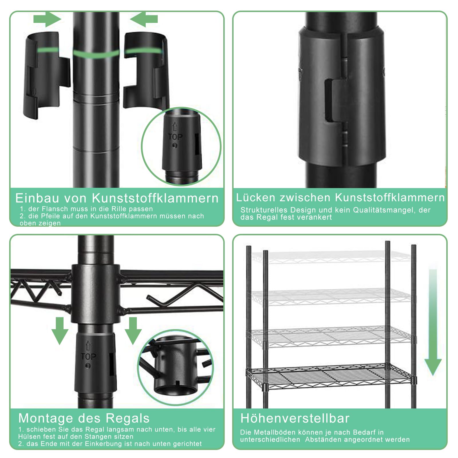 KZOBYD 6-stöckiges Metallregal, Lagerregal mit Höhenverstellbar Regalböden, Robustes Standregal Küchenregal, Regale für Küche, Bad & Büro, Schwarz