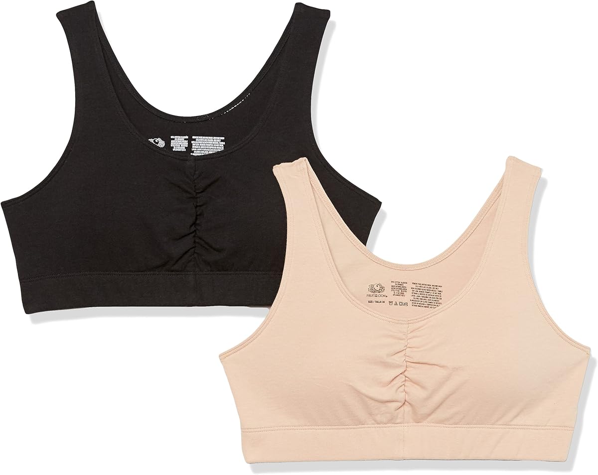 Sujetador deportivo delantero fruncido Fruit of the Loom para mujer – Almohadillas extraíbles para un soporte personalizable