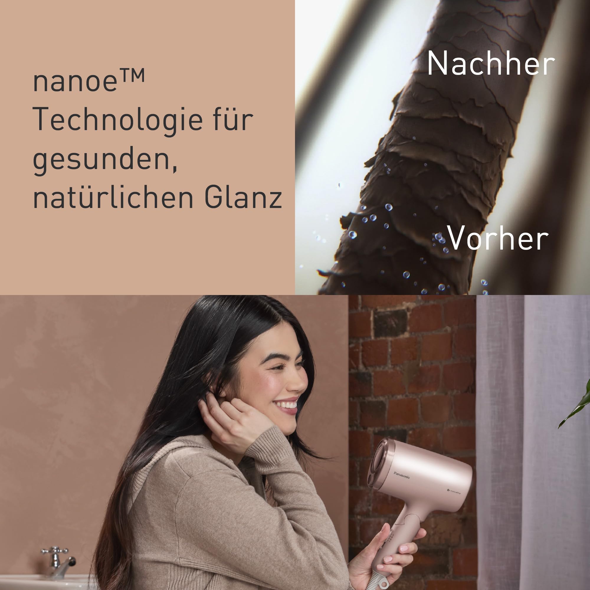Panasonic EH-NA7M-P825 nanoe Haartrockner für glänzendes Haar, faltbares Design, Schnelltrocknen, Konzentrator-Aufsatz, 1600 W, Hellrosa