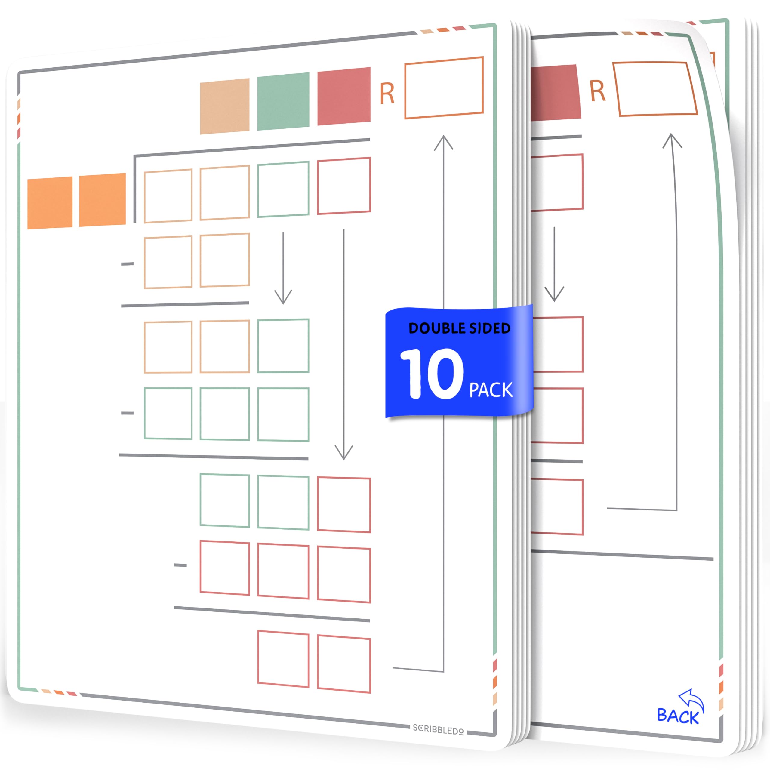 SCRIBBLEDO Long Division Practice 11"x14" Reusable Sheets Math Manipulatives for Classroom Teaching Materials 5th Grade Classroom Must Haves Special Education Math Centers 10-Pack Dry Erase Sheets