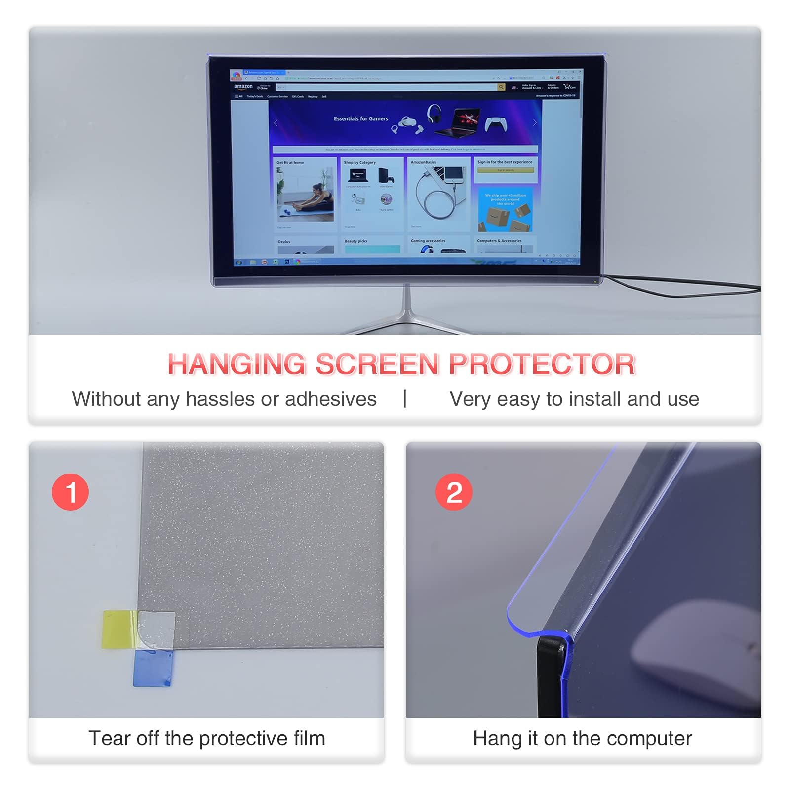 Filtre de Confidentialité Suspendu pour Écran d'Ordinateur 24" (16:9) - Confidentialité Avancée, Anti-lumière bleue et UV, Installation Facile, Compatible avec les Moniteurs Multimarques
