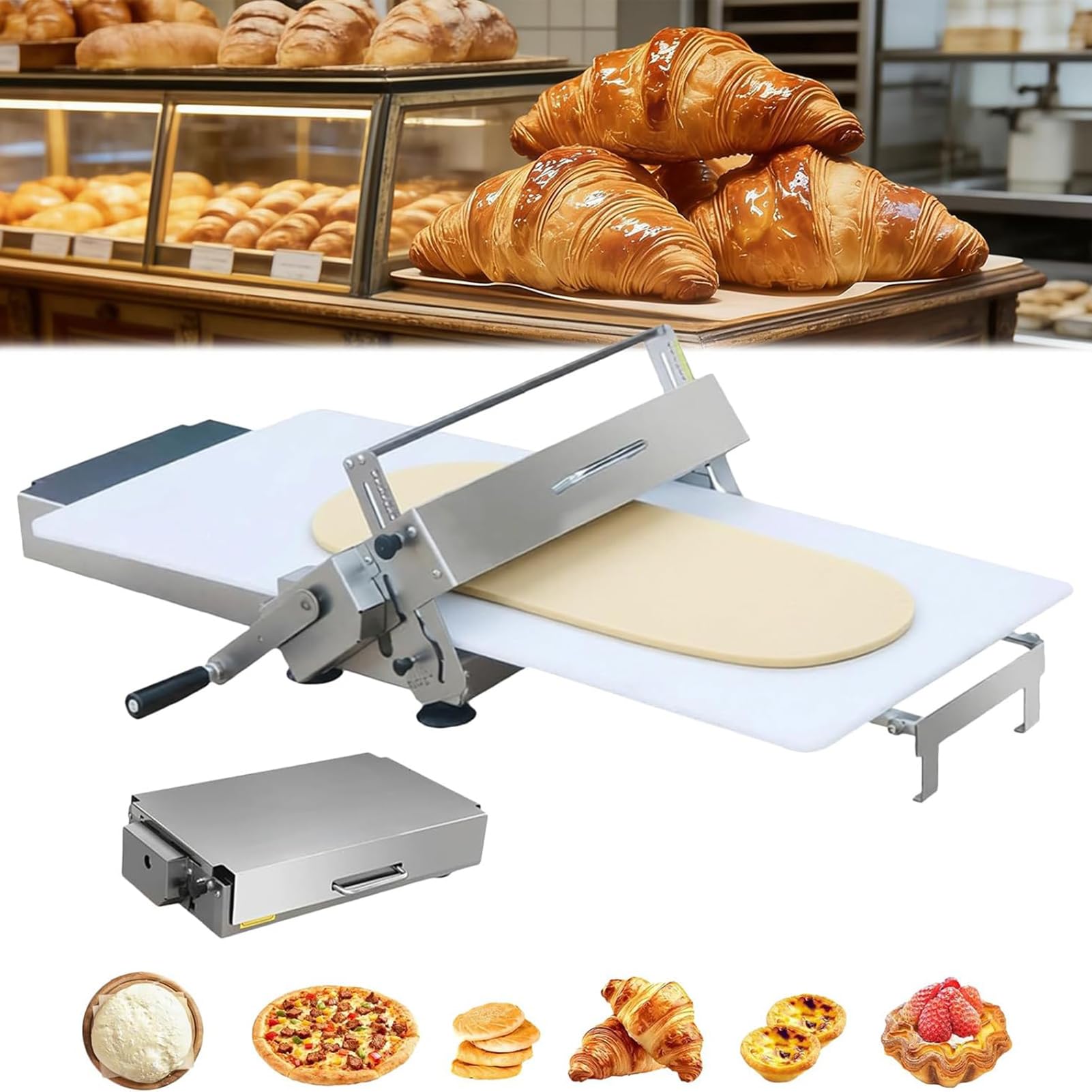 LoJax Laminadora De Masa Manual, Laminadora De Masa Profesional Maquina, Grosor Ajustable 0-25mm, para Croissants, Pizza Y Repostería Uso Profesional En Panadería Y Doméstico