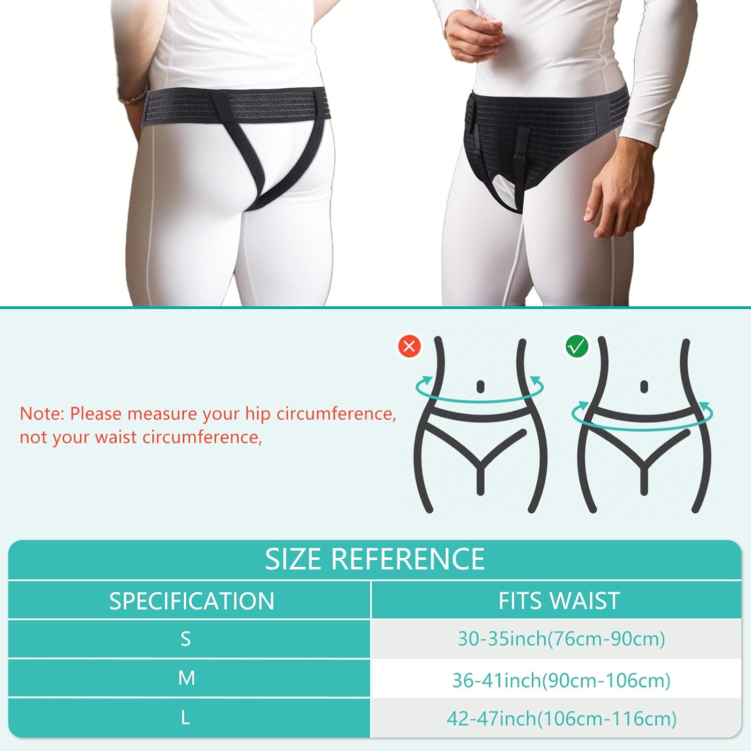 Hernia Belt for Men Inguinal, Groin Support Brace with 4 Removable Silicone Compression Pads, Bilateral Hernia Truss for Pre/Post Surgery Pain Relief, Adjustable Waist Guard with Breathable Fabric & Skin-Friendly Lining, Easy to Wear, L