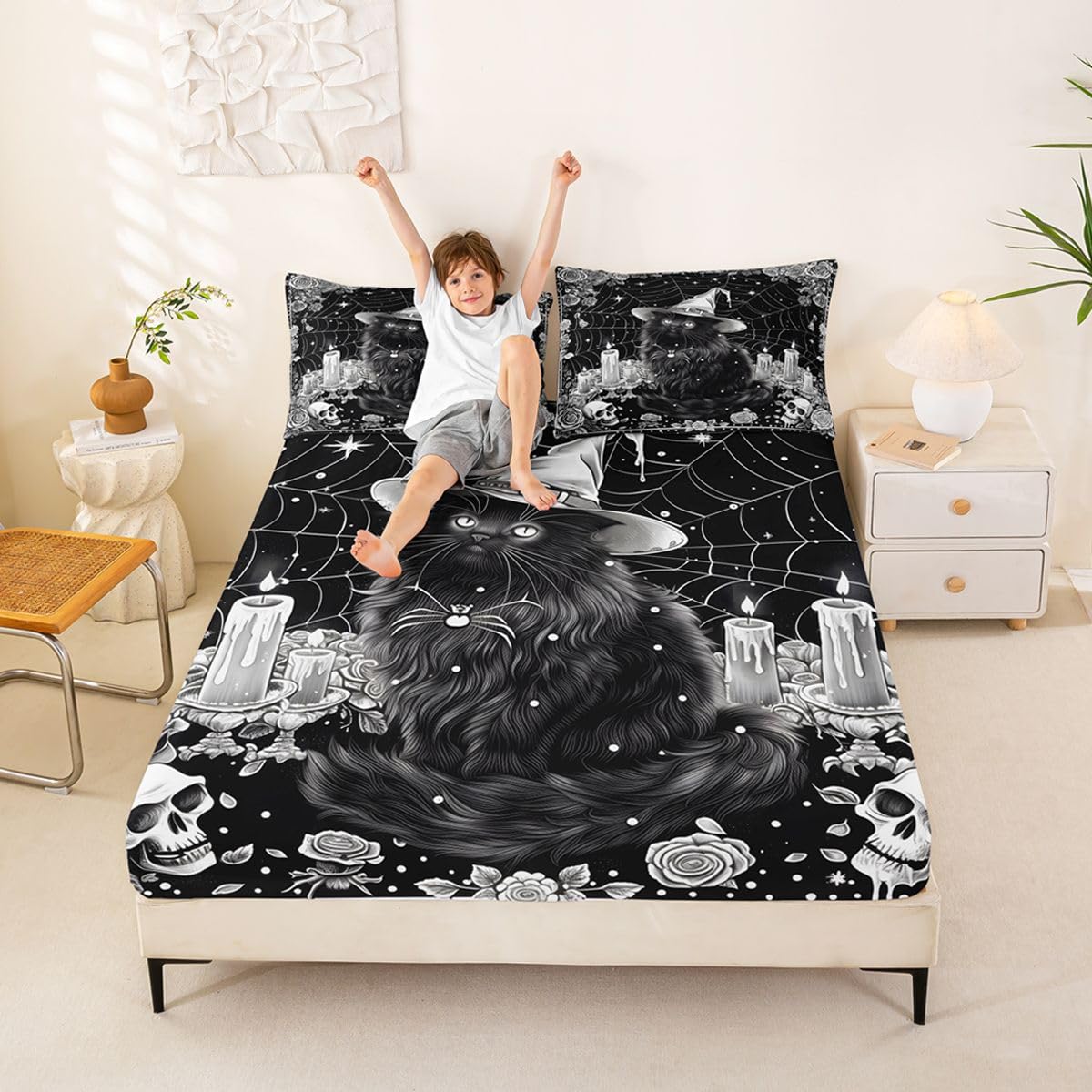 Homemissing Gothique Chat Drap Housse 180x200cm