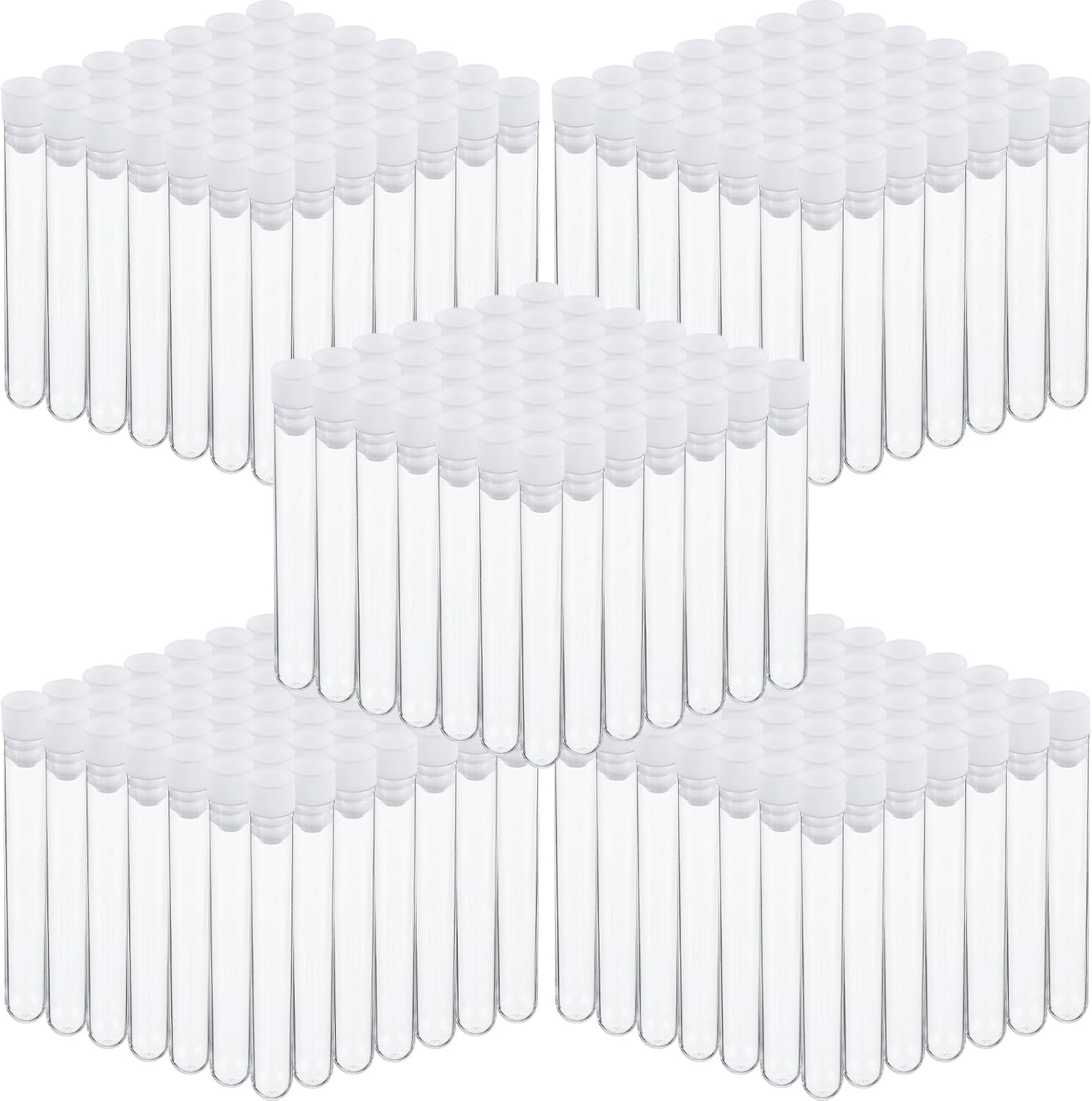 Xuhal 500 Pcs Test Tubes 10 ml Clear Plastic Test Tubes with Caps 16 x 100 mm Small Propagation Tubes for Scientific Experiments Plant Propagation Powder Spices Candy Storage White Cover
