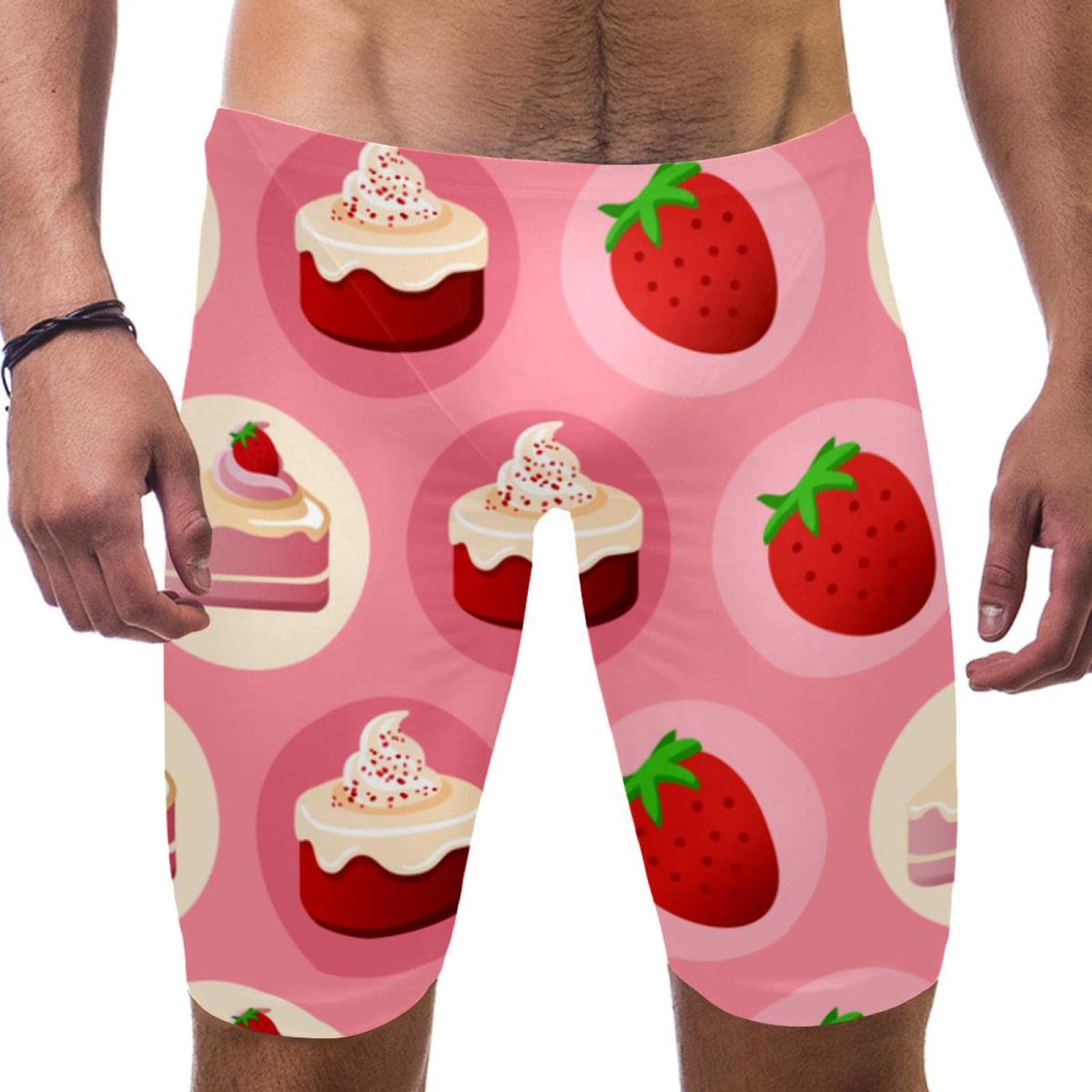 HUI JIN SHOP Cake Strawberry Swimsuit for Men & Boys,Competition Lap Swim Suit, Square Leg Endurance Training