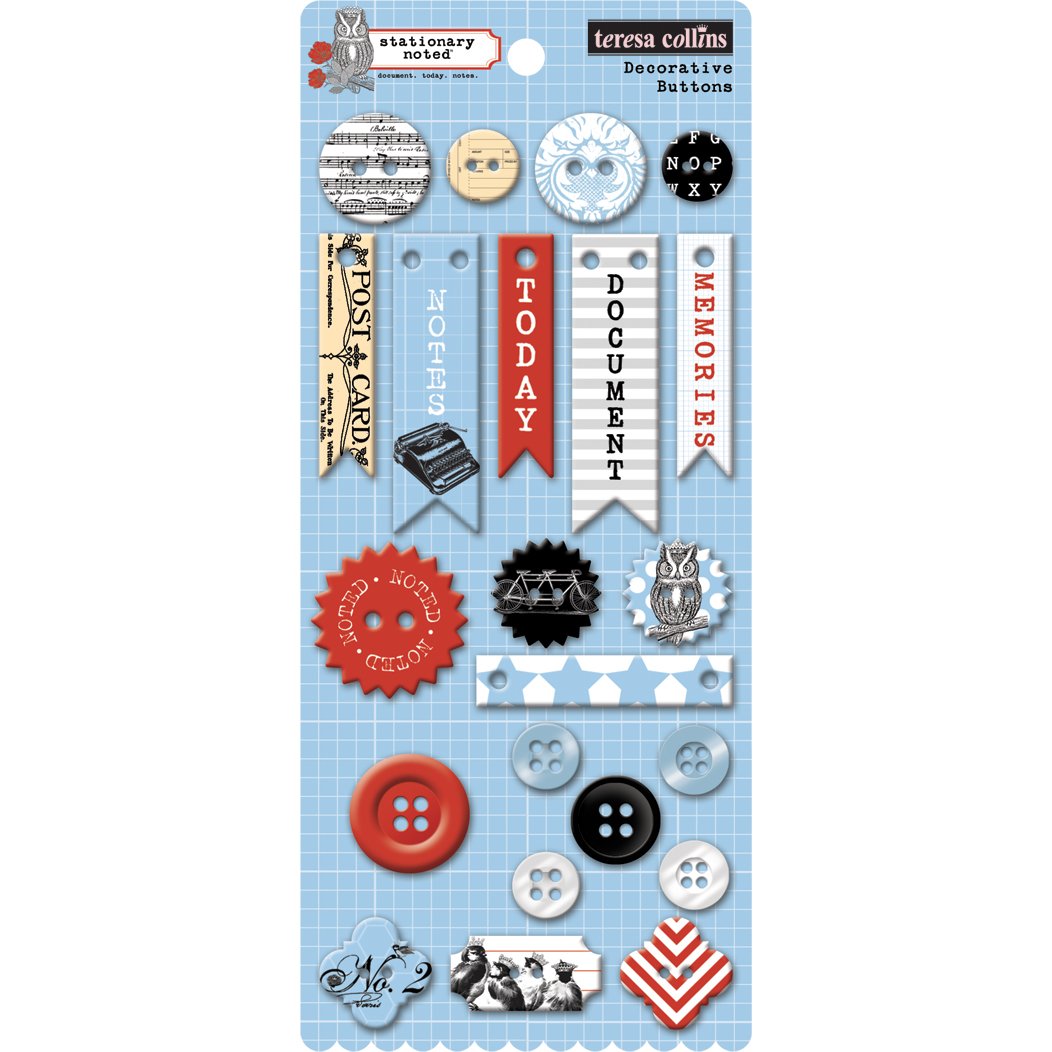 Teresa Collins Stationary Noted Decorative Buttons 22/Pkg-16 Chipboard, 6 Plastic