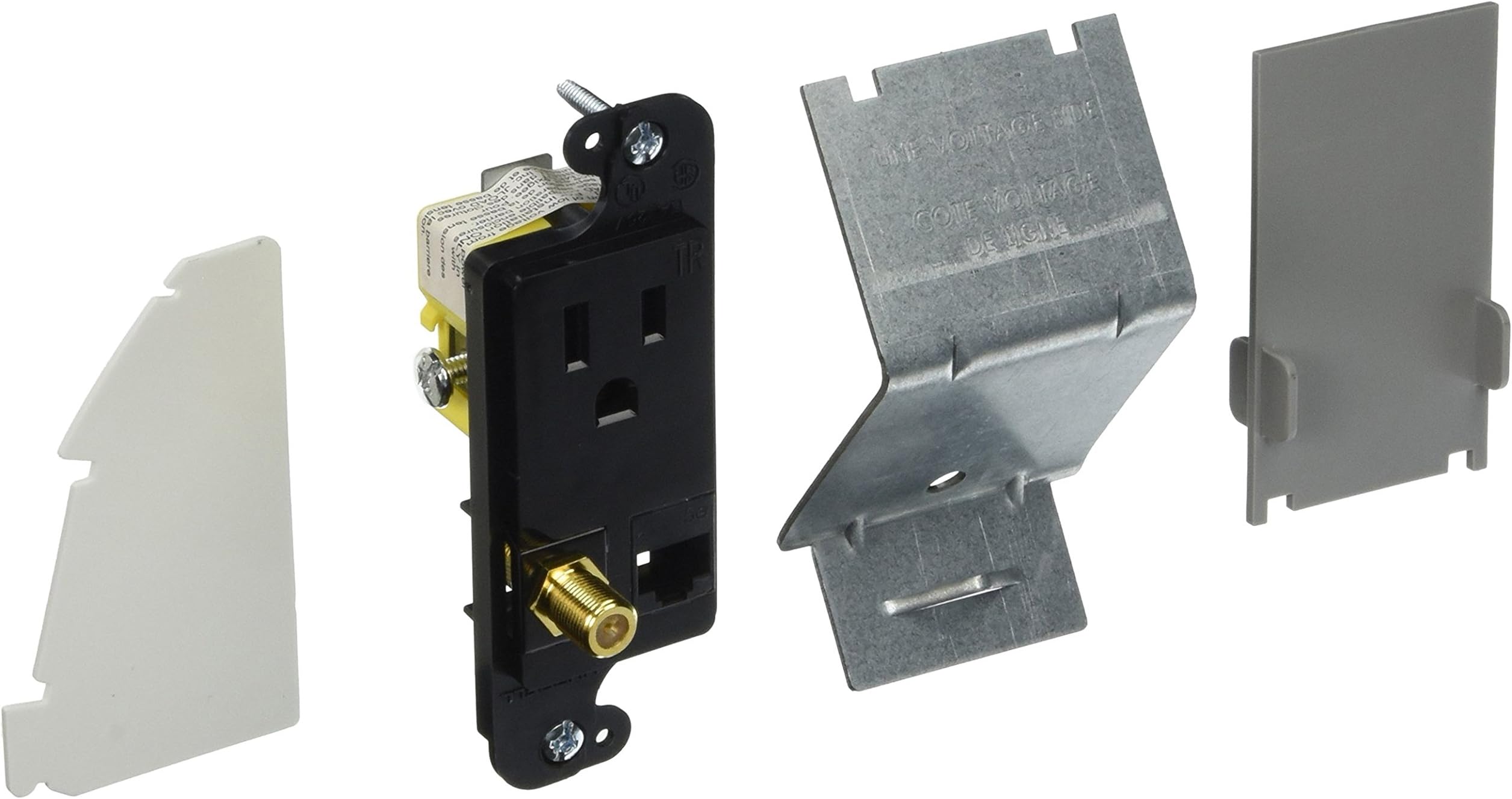 Hubbell Wiring Systems RJ650BKTR tradeSELECT JLOAD Tamper-Resistant Multimedia Outlet with F-Connector, Loaded, 15A, 125V, Black