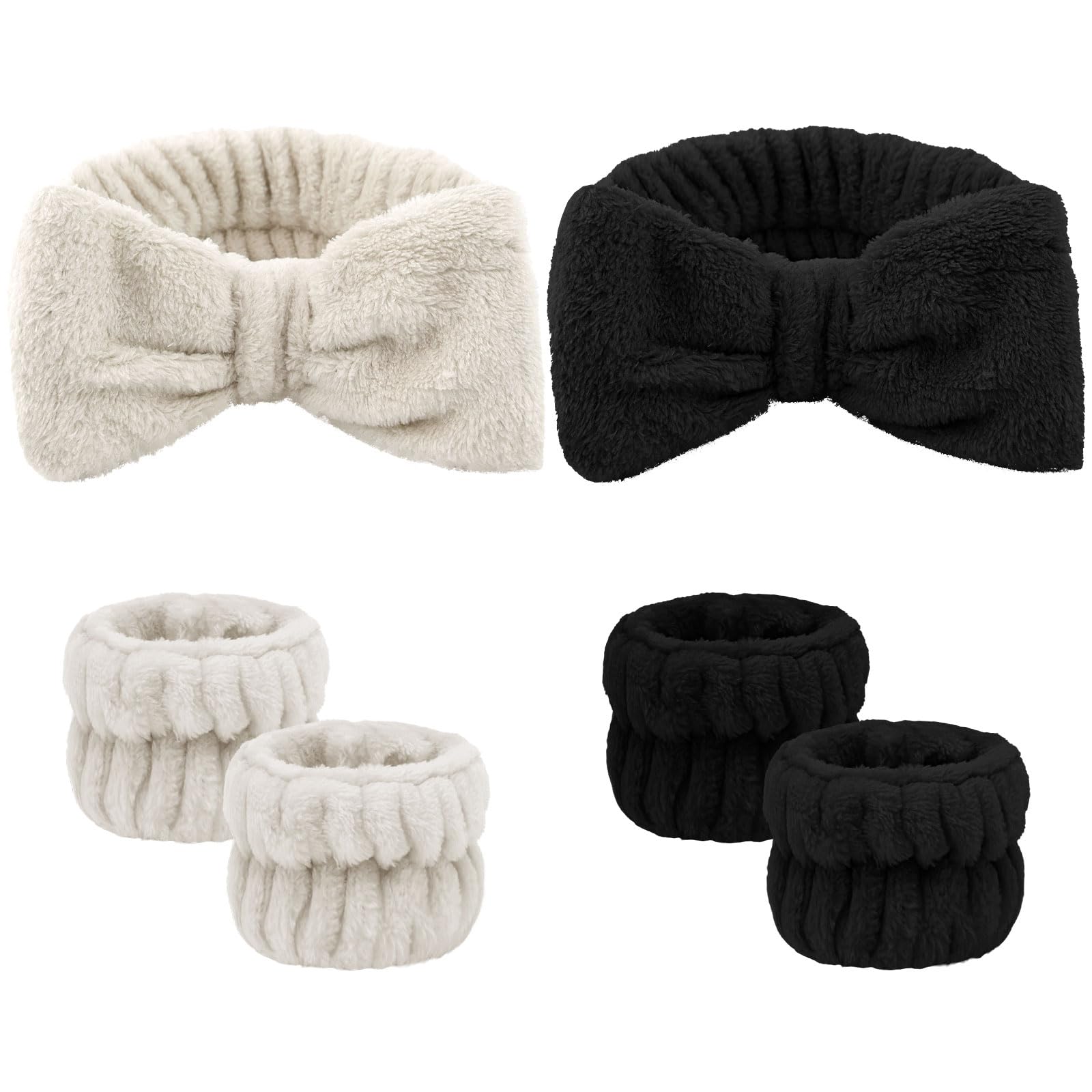 ACO-UINT6Pcs Spa Headbands and Wrist Washbands Set, Headbands for Washing Face Towel Wristbands Make Up Headbands, Skincare Headbands Absorbent Wrist Sweatband (Black and Khaki)