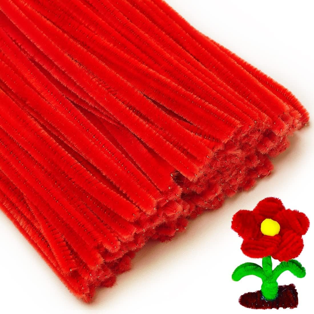 100Pcs Pipe Cleaners Craft Set | Chenille Stem Fuzzy Sticks DIY Craft Supplies for Art Projects Activities, Decorations, Flower Making, Modeling & Sculpting 100Pcs (Red) — Amazon image 2
