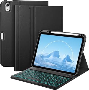 FINTIE Hülle mit Tastatur für iPad A16 11 Generation/10 Gen (11/10.9 Zoll, 2025/2022), 7-farbige Hintergrundbeleuchtung, Magnetische abnehmbare Bluetooth-Keyboard Hülle mit Stifthalter, Schwarz