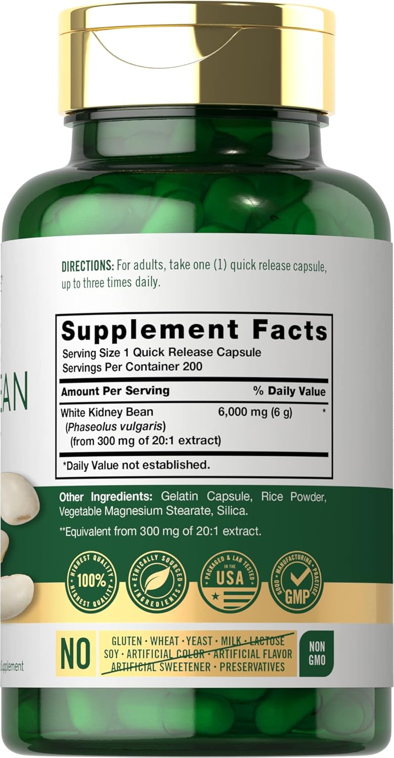 White Kidney Bean | 6000mg | 200 Count | Non-GMO & Gluten Free Extract | by Carlyle : Health & Household