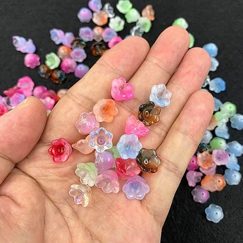 Miniatura 6 de Cuentas de flores, 140 cuentas de cristal sueltas de trompeta mixta, cuentas de vidrio sueltas de campana, cuentas espaciadoras con agujero para