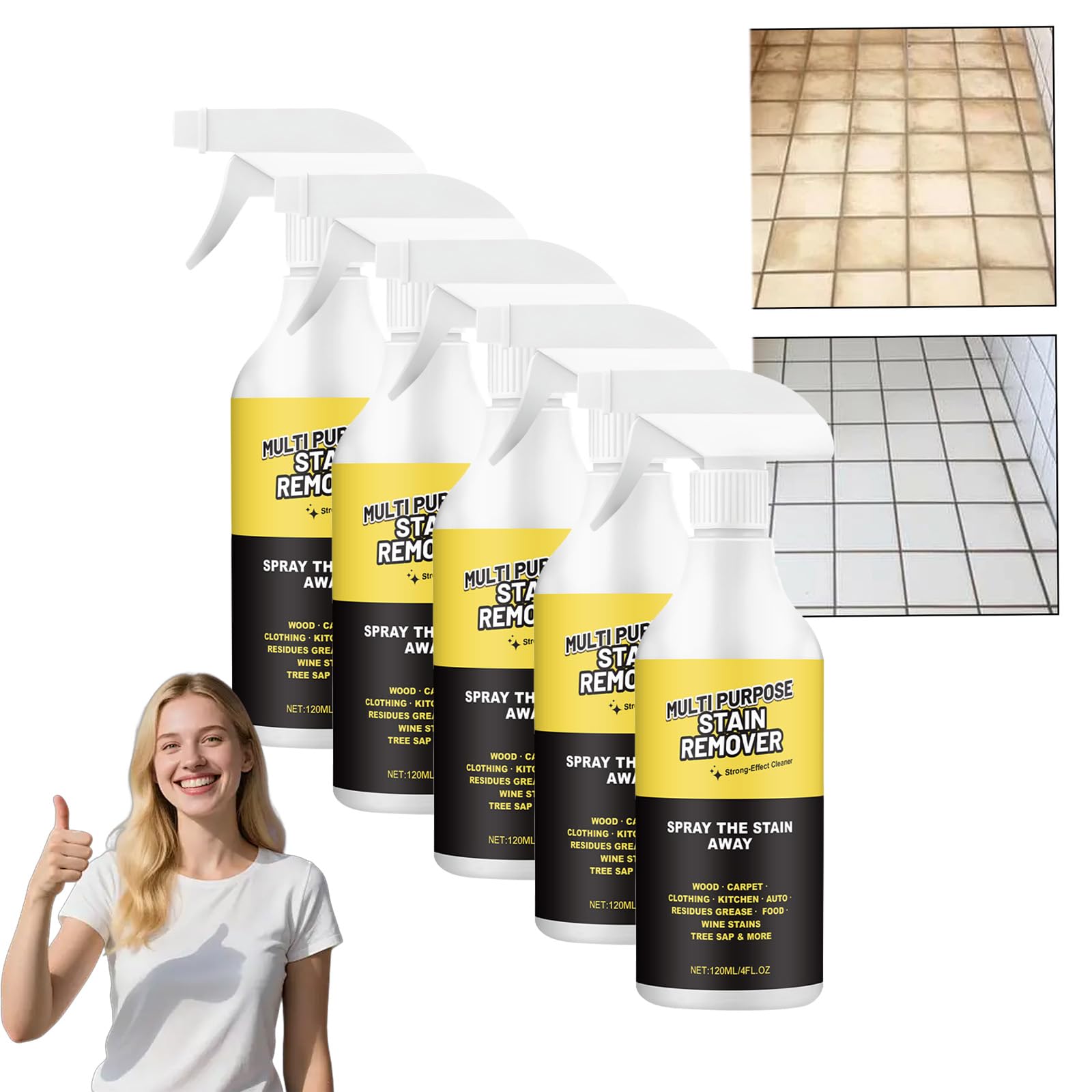Mehrzweck-Fleckenentferner Spray, Heavy Duty Oberflächenreiniger für Bad Fliesen Toilette, Holzteppich Kleidung Küche Auto InteriorEntfernen Sie harte Wasserflecken, Seifenschaum Rostflecken (5p)