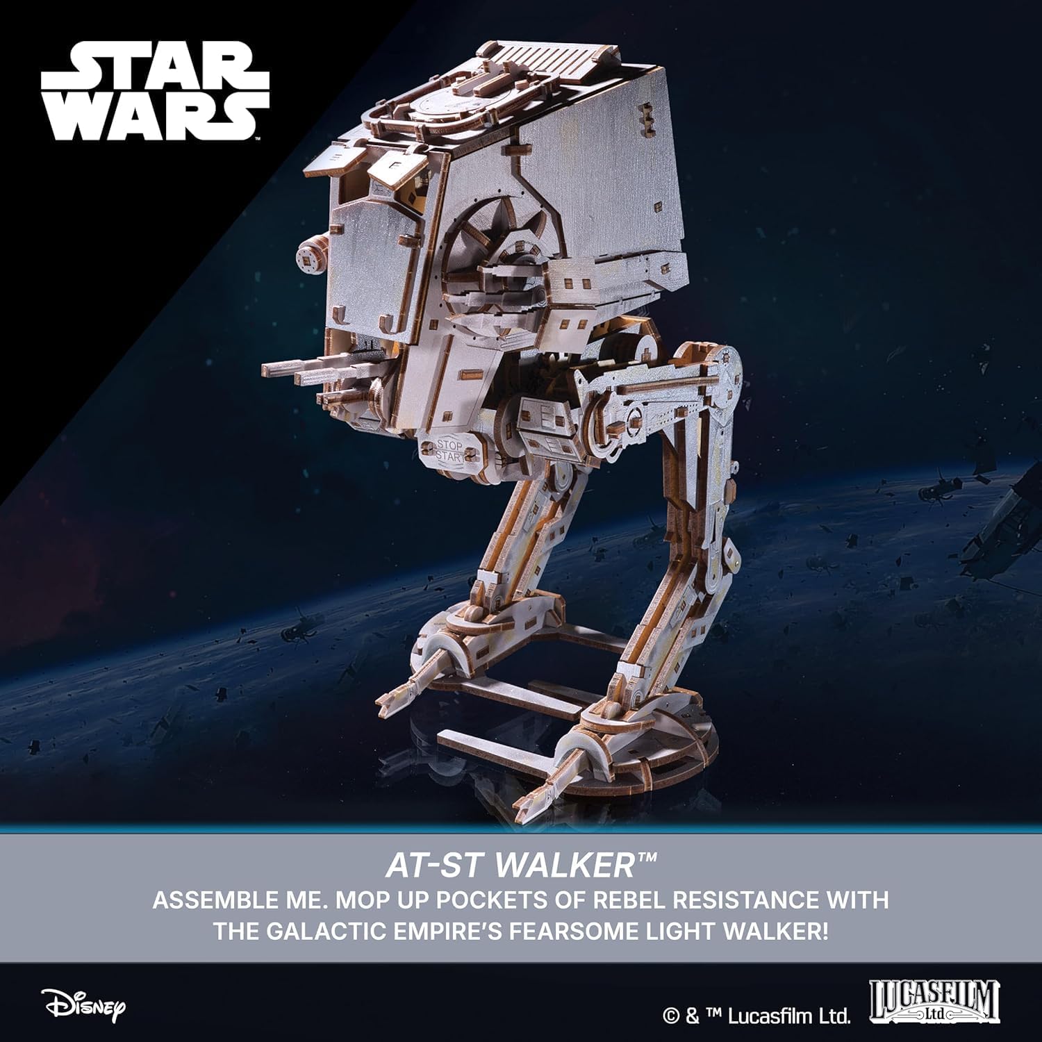 UGEARS Star Wars AT-ST Walker 3D Wooden Puzzle, DIY Mechanical Star Wars Model Kit, Brain Teaser Puzzles for Adults