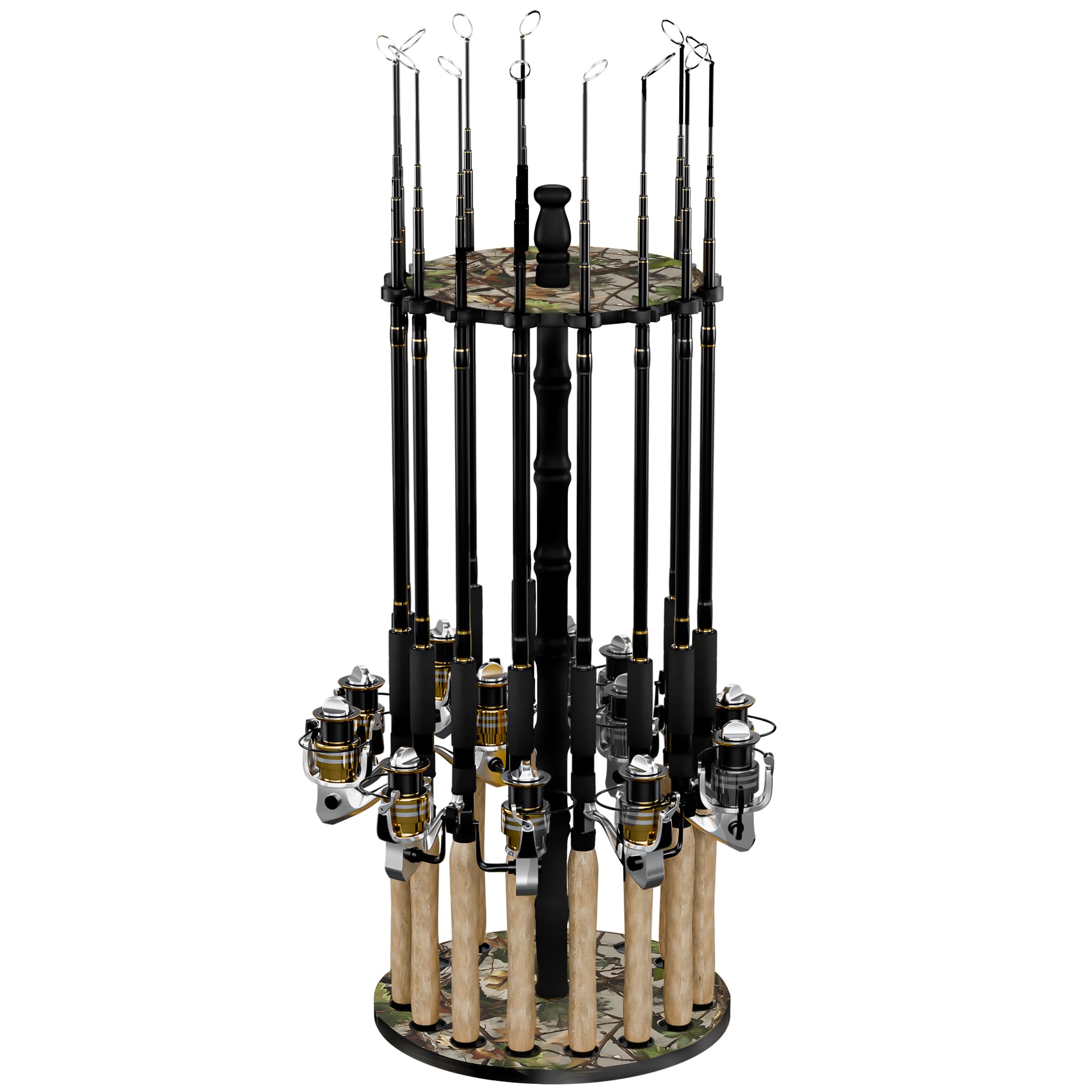 Rush Creek Creations 16-Rod Round Fishing Rod Holder for Garage, 360° Access Fishing Pole Holder for Fishing Rods, Reels, and Gear, Securely Holds 16