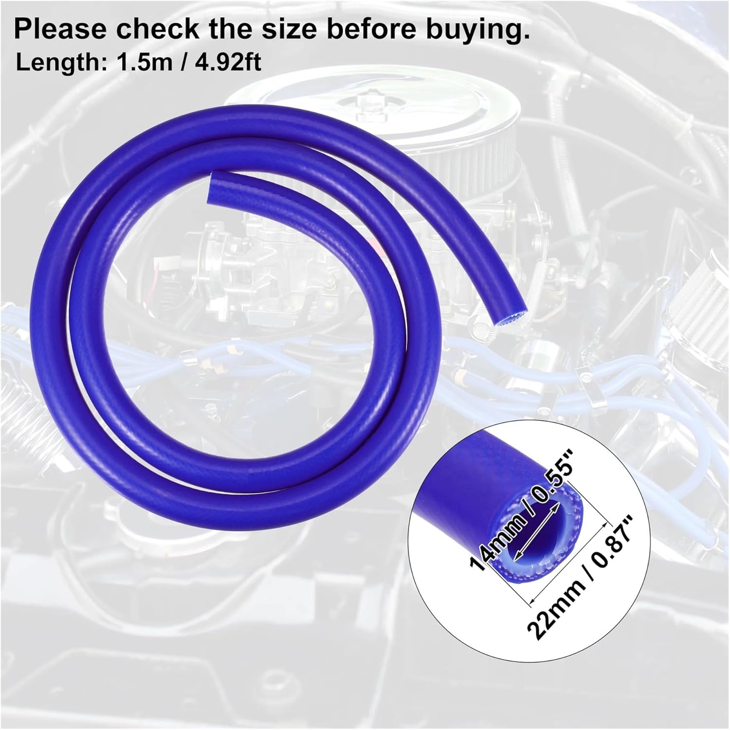 1M 1.5M Long 6mm 8mm 10mm 18mm ID Silicone Vacuum Tubing Hose Line Automotive Vacuum Hose Engine Air Intake Pipe Blue(14mm ID 1.5M)