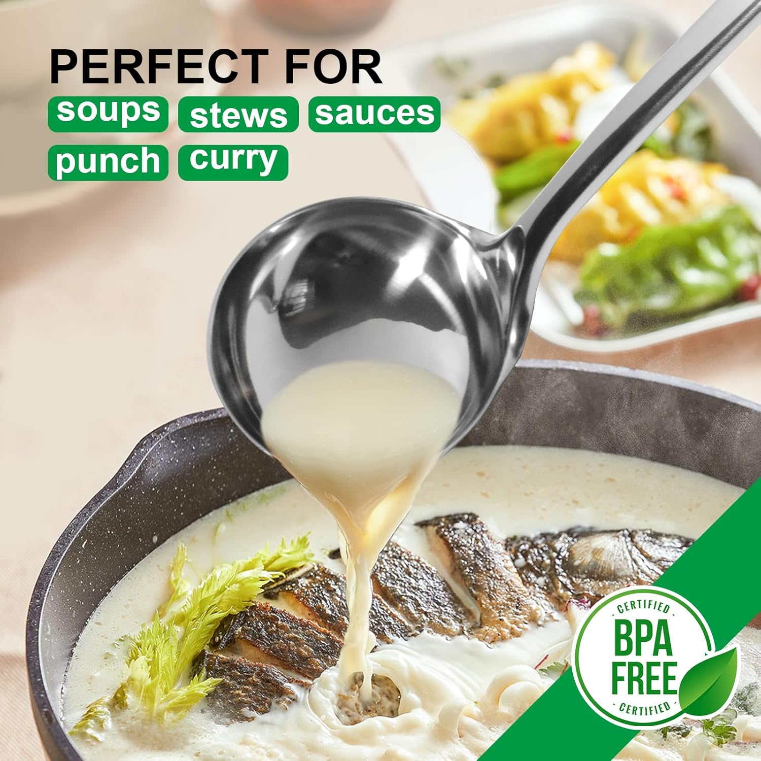 12" Stainless Steel Cooking Spoons Set & Serving Spoons Set with Heat-Resistant Handle, Slotted Spoon, Solid Spoon & Soup Ladle Kitchen Utensils Set for Effortless Home and Commercial Use, 3 Pack