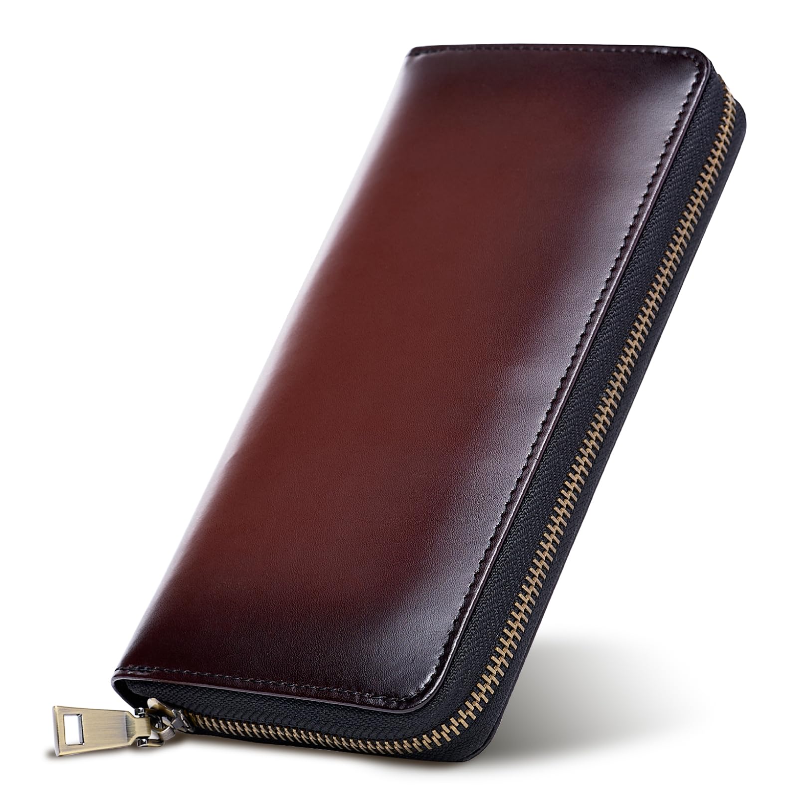 Tokyo Shimomachi Kobo Men's Long Wallet, Genuine Leather [Hand-Dyed Finish], Made in Japan, Gradient Leather, High-Quality, Slim, Large Capacity, Card Storage, Round Zipper, Gift, Present, red : Cloth