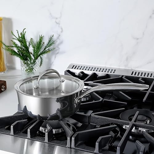 Miniatura 2 de KEAWELL K3 Premium - Cacerola de acero inoxidable de tres capas con tapa de 2 cuartos de galón, apta para inducción y horno hasta 600F,