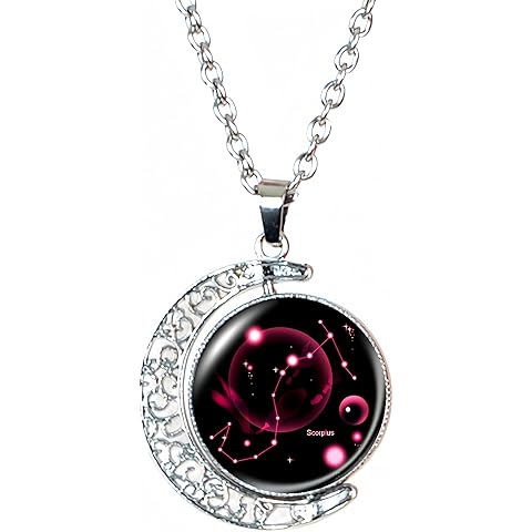 DEQIYIJI Zodiac Necklace Jewelry Birthday Gifts Astrology 12 Constellation Horoscope Sign Galaxy Crescent Half Moon Pendant Necklace