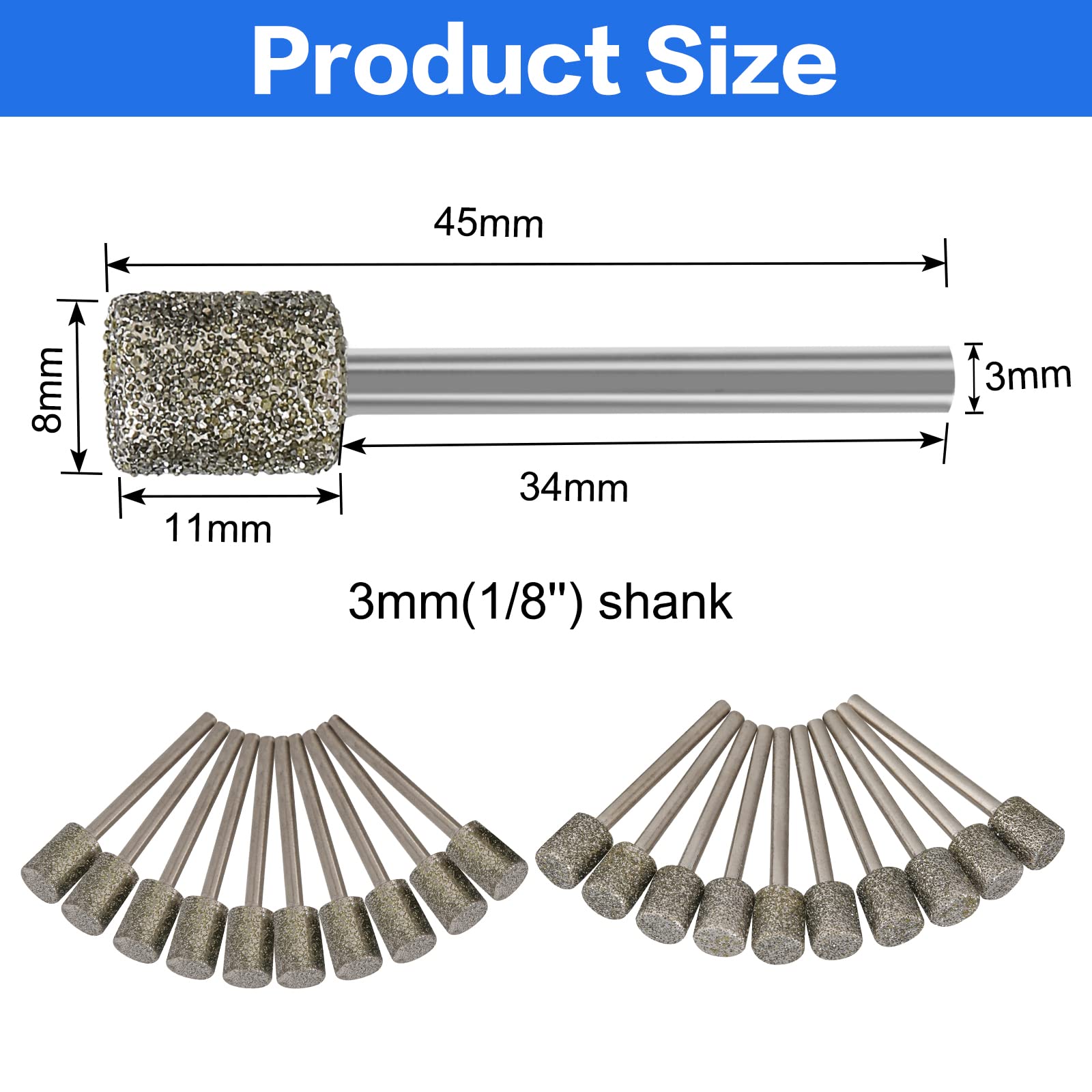 20Pcs 46,150Grit Diamond Burr Bits for Dremel Bits 1/8" Shank Grinding Bits — Amazon image 2
