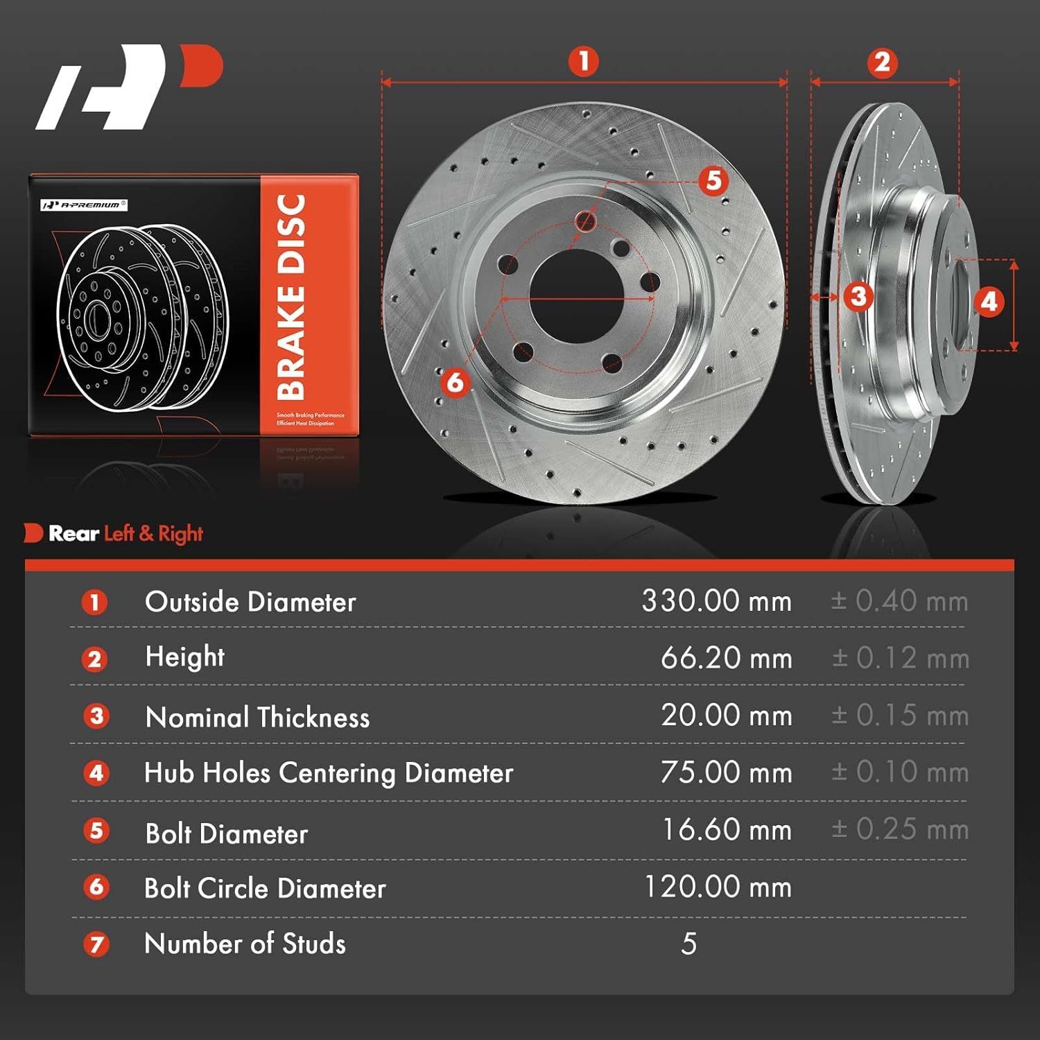 A-Premium 2-PC Set 12.99 inch (330mm) Rear Drilled and Slotted Disc Brake Rotors Compatible with BMW 330i/335i/340i xDrive, 430i, 328i, 330i, 335i, 340i, 330i/335i/340i GT xDrive