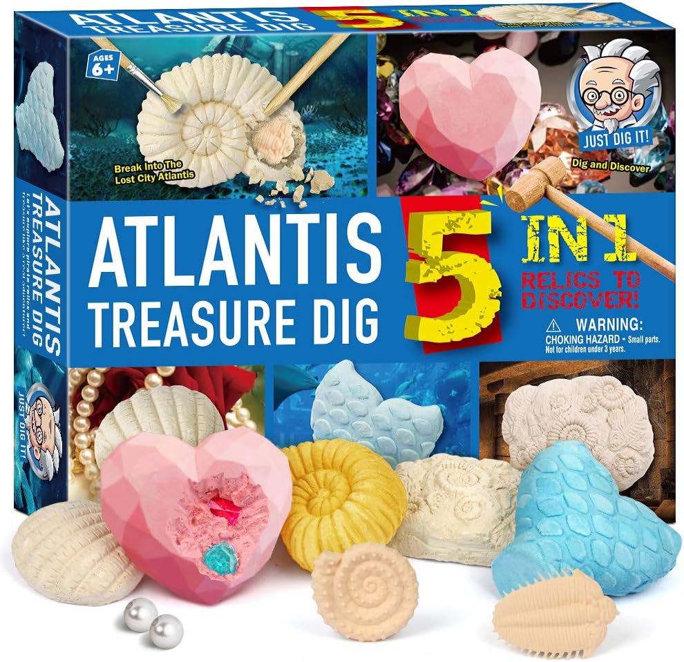 XXTOYS Atlantis Gemstones Dig Kit Pearls Excavation Kits Fossils Digging Kit Break Open 5 Mermaid Treasure Bricks Great Gift for Kids Party Archaeology Paleontology Educational Science