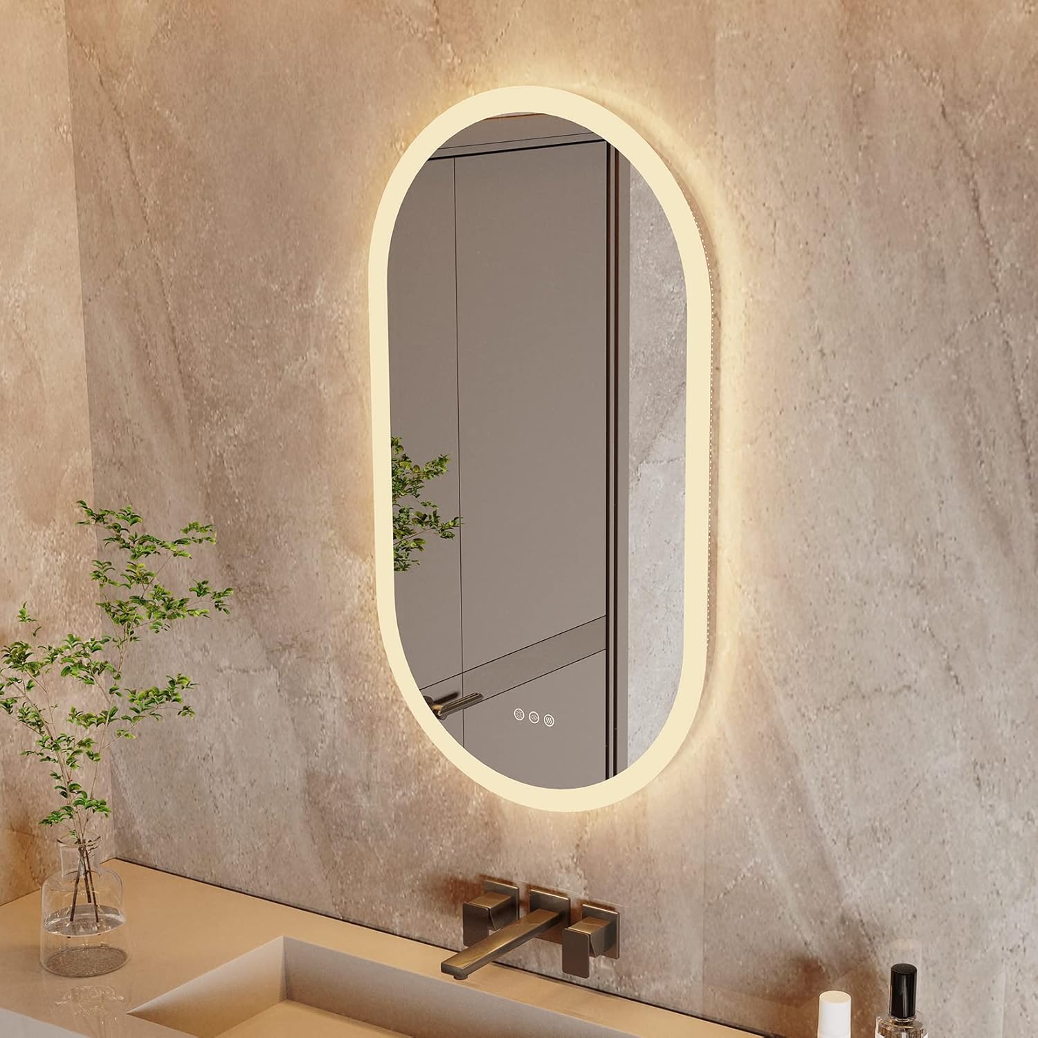 LUVODI Espejo Baño con Luz Led Ovalado 100 x 50 cm Espejos de Baño Antivaho con Luz Retroiluminado Regulable Espejo Moderno Inteligente con Interruptor Tactil y Enchufe para Recibidor vestidor