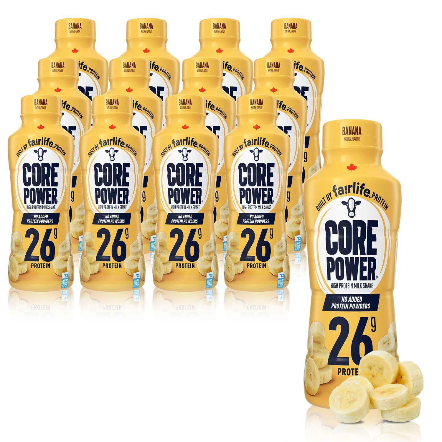 Core Power Protein Shake 26g Banana - No Added Protein Powder, Lactose-Free, Made with Canadian Milk - Pack of 12 Fairlife Protein Shakes, 414mL/14 fl. oz. (Shi