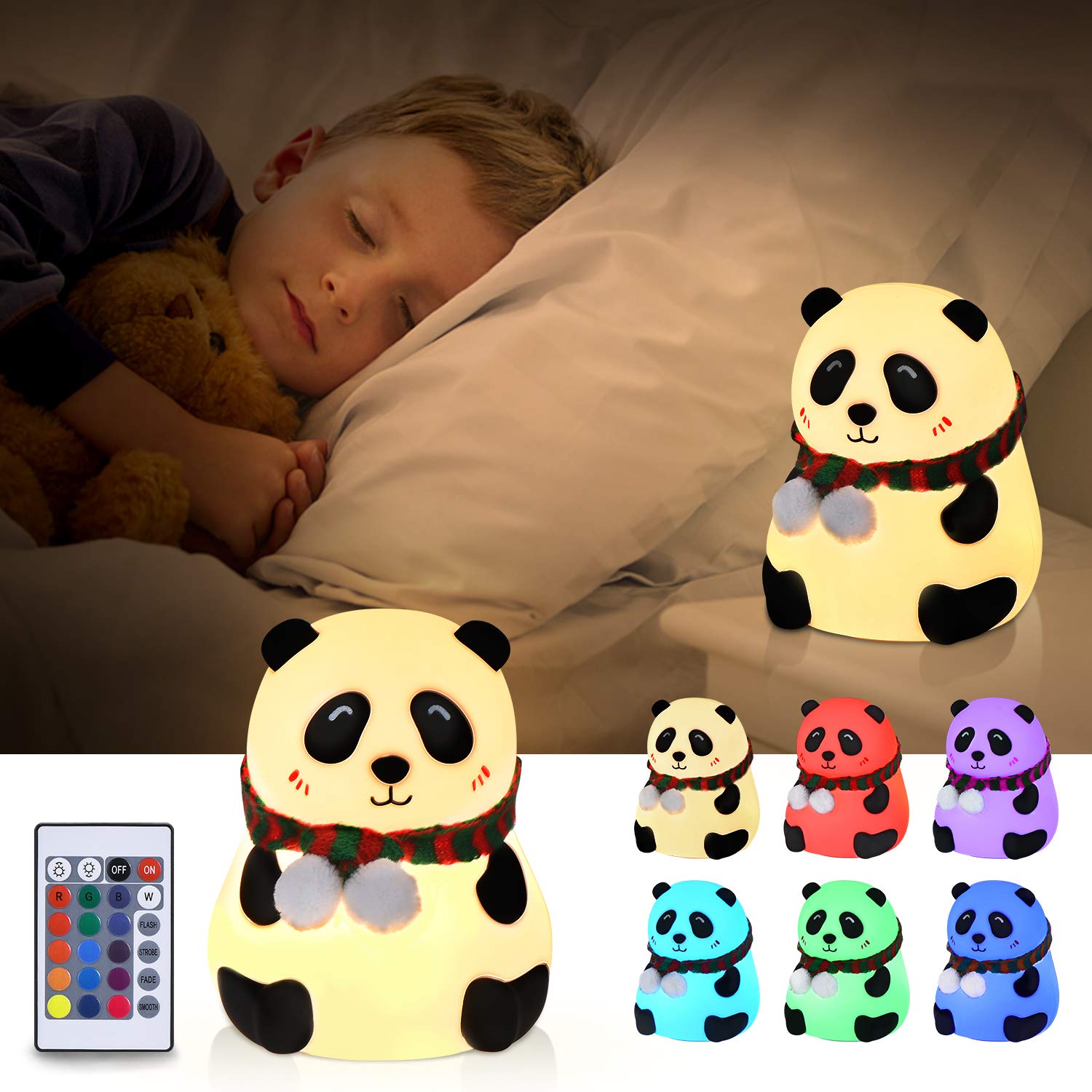 GoLine Boy'S Cute Soft Silicone 7 Color Change Led Panda Night Light For Bedroom, Multicolor