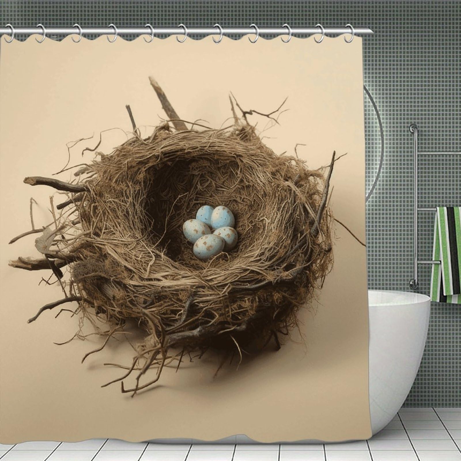 VstaDank Birds Nest Shower Curtain Waterproof Bathroom Shower Curtain with C Type Hooks Soft Lightweight Shower Curtains Liner Washable Polyester Cloth Shower Liner 71x71 Inch