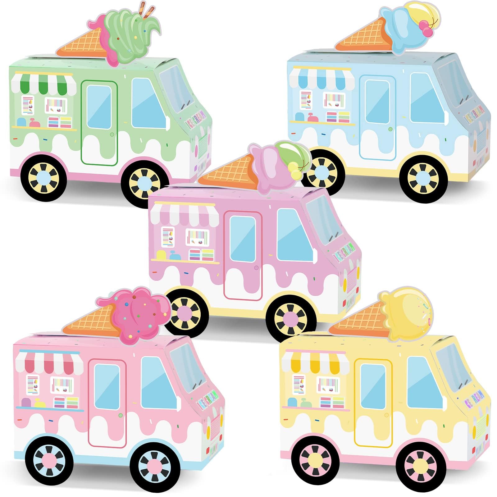 25PCS Ice Cream Truck Boxes for Centerpieces Table Decor Ice Cream Themed Party Favors Treat Boxes Colorful Paper Candy Party Decorations Boxes for Summer Boy Girl Birthday Baby Shower Party Supplies