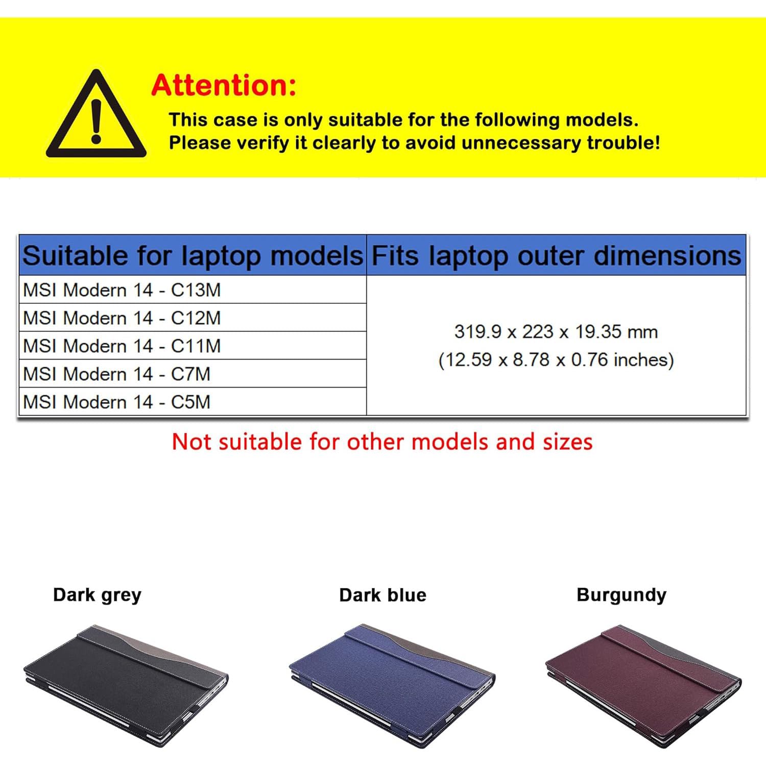 Custodia protettiva per laptop da 14" MSI Modern 14 C13M C12M C11M C7M C5M, in materiale PU, separabile, custodia protettiva per notebook e PC (rosso vinaccio)