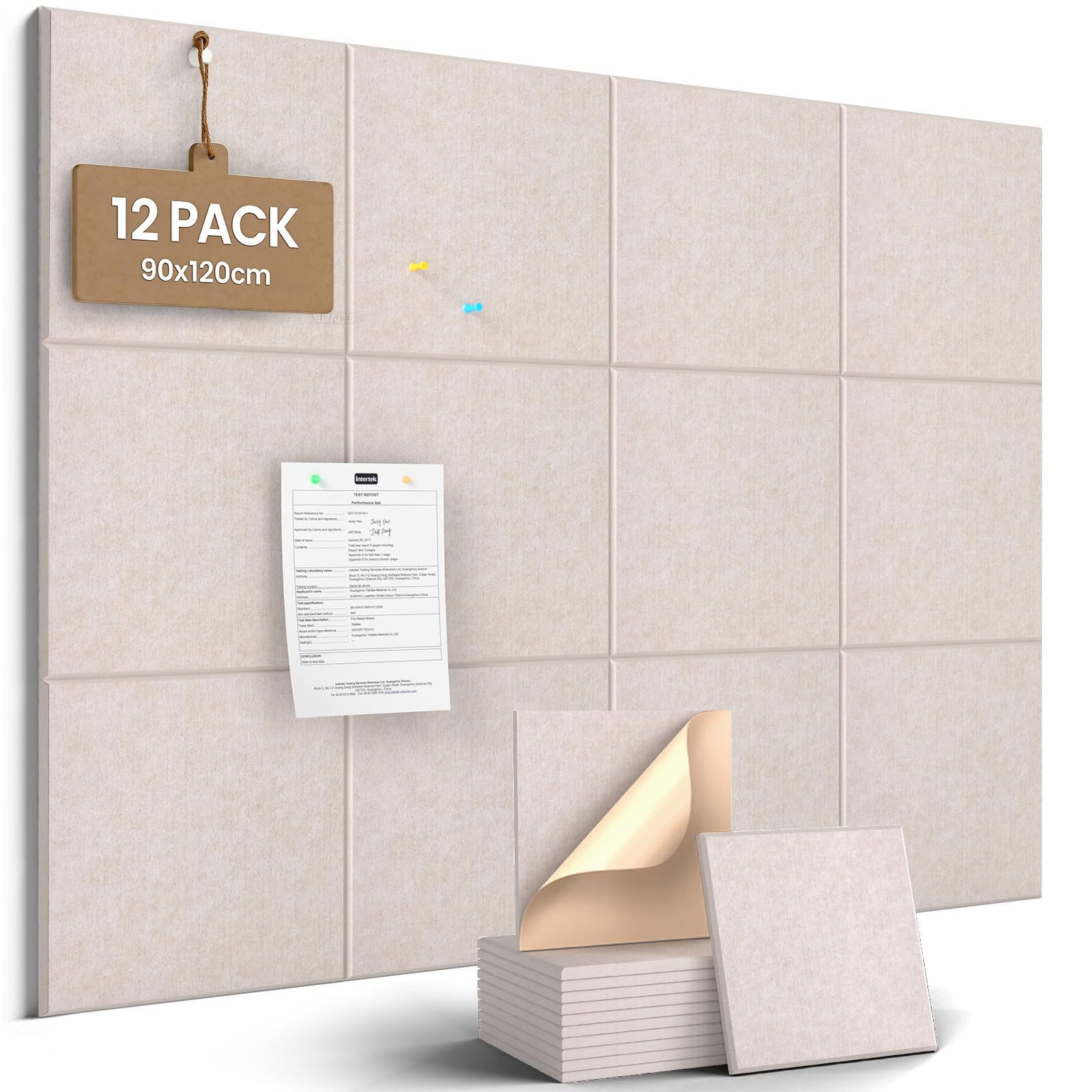 JBER Felt Cork Bulletin Board for Wall 120x90cm, 12 Pack Self-Adhesive Felt Notice Board for Walls, pin Boards for Home Office School,As Planning Board Photo Wall Board Jewelry, Solid, Light Camel